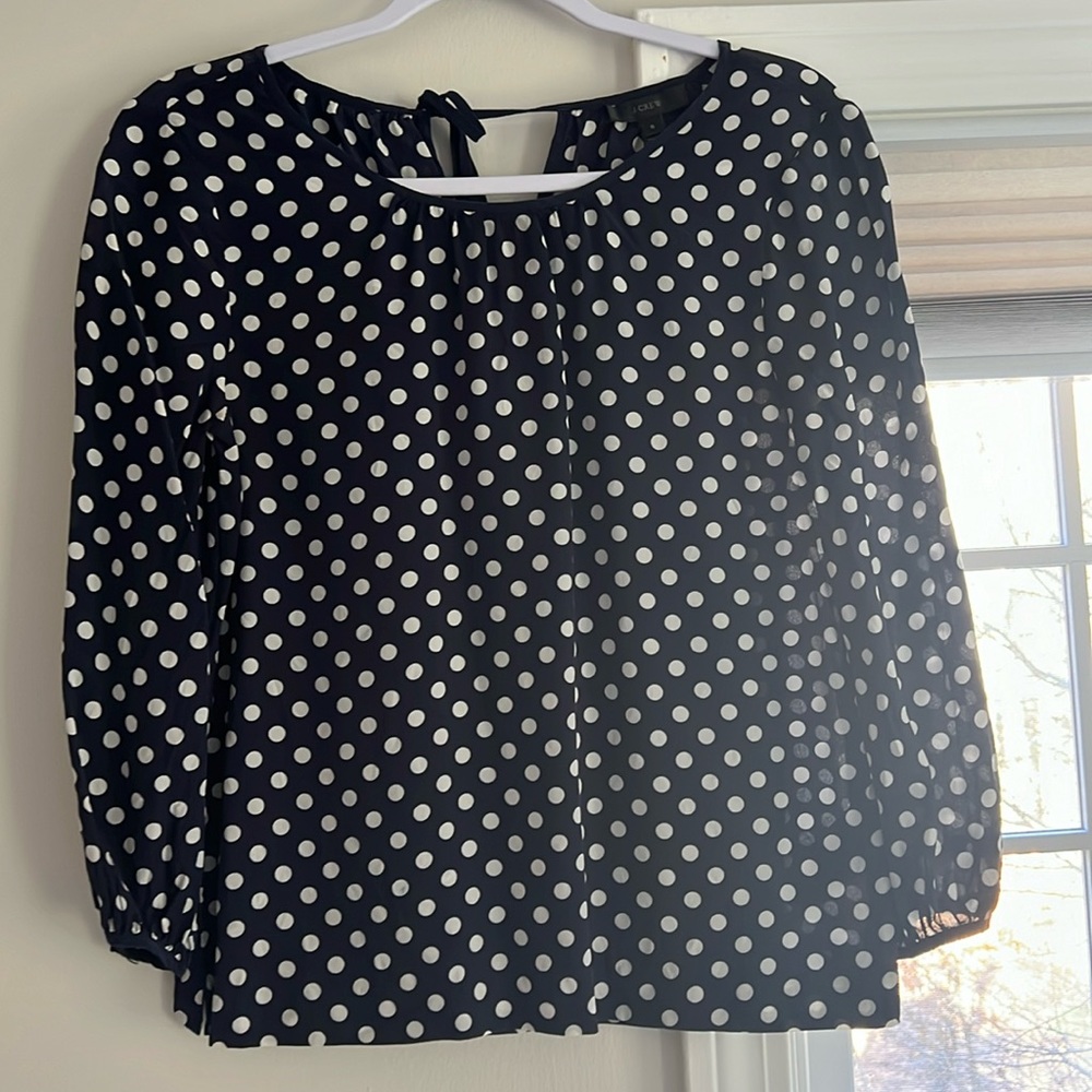 J. Crew navy polka dot blouse